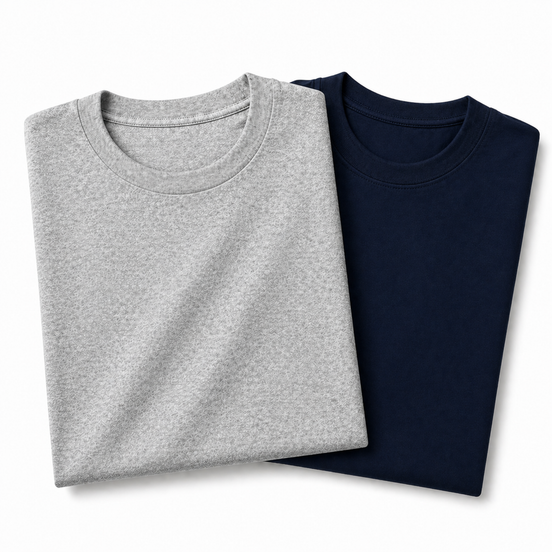 Pack of 2 Essential Heather Grey/ Navy Blue