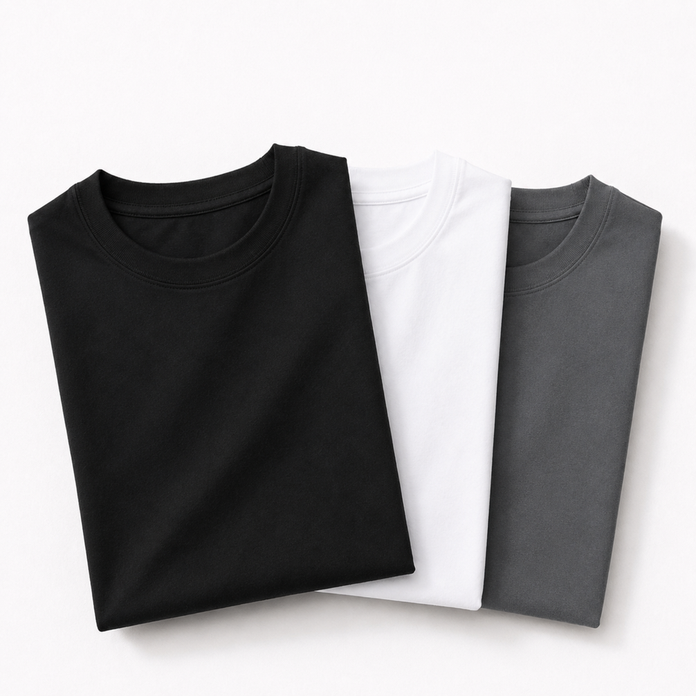 Pack of 3 Essential White/Charcoal/Black