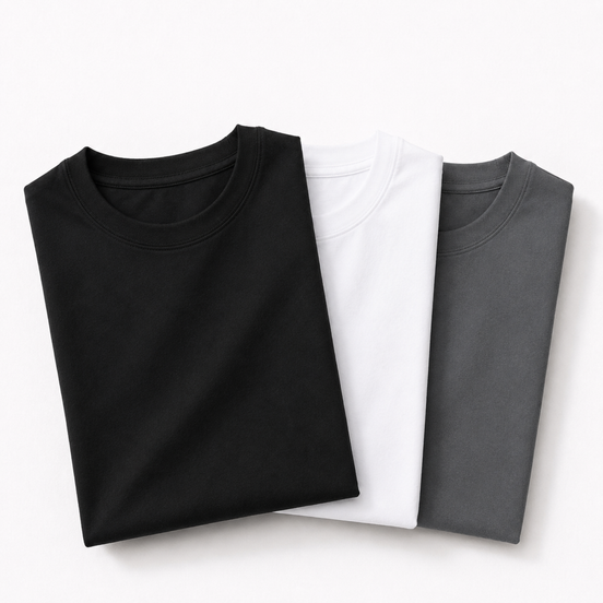 Pack of 3 Essential White/Charcoal/Black