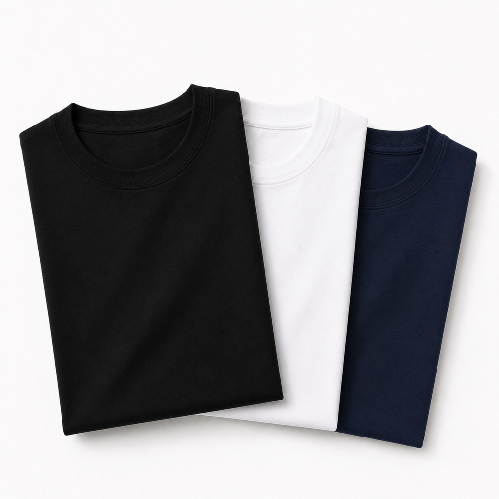 Pack of 3 Essential Black/White/Navy Blue