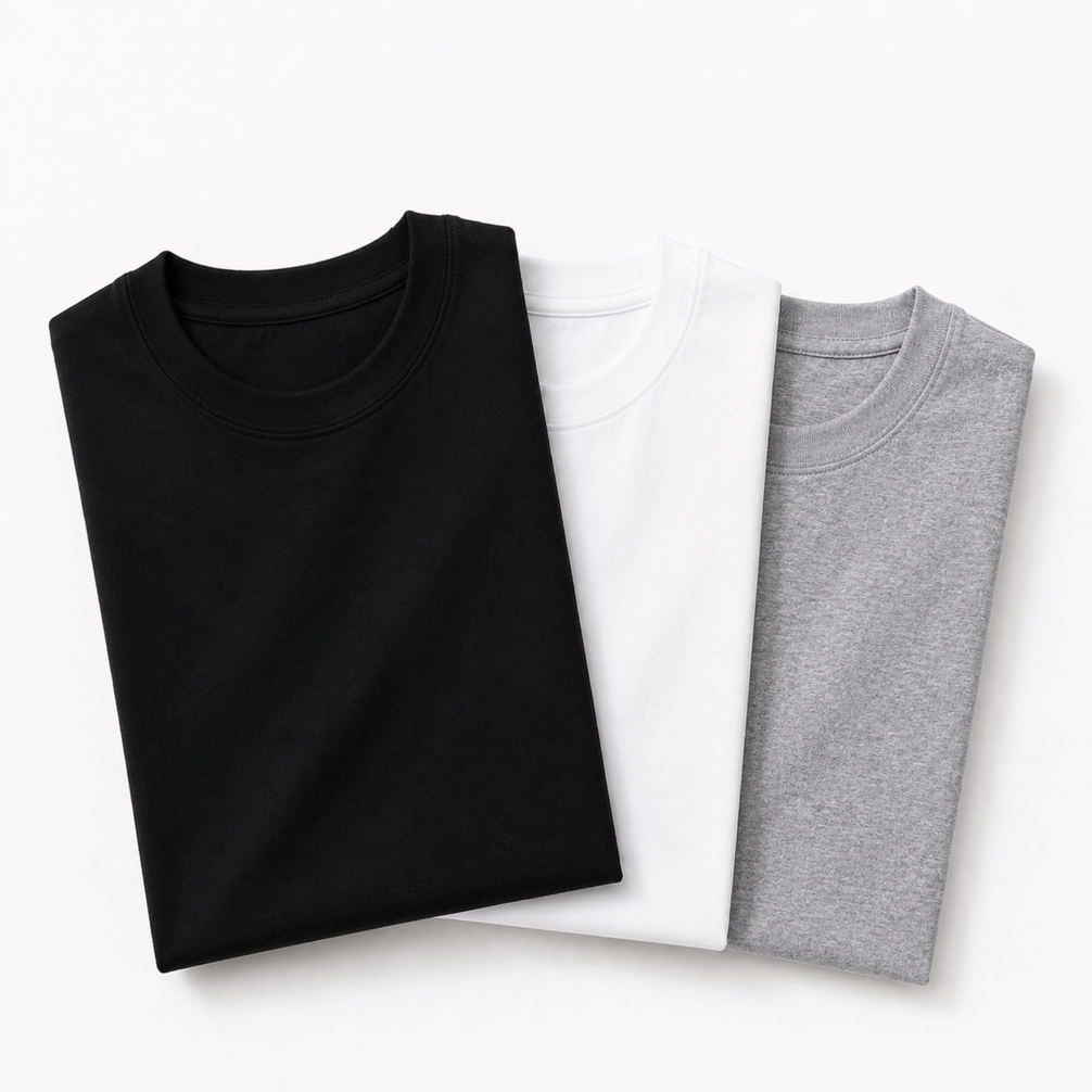 Pack of 3 Essential Black/White/Heather Grey