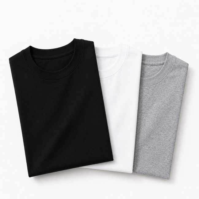 Pack of 3 Essential Black/White/Heather Grey