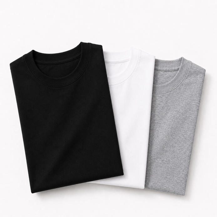 Pack of 3 Essential Black/White/Heather Grey