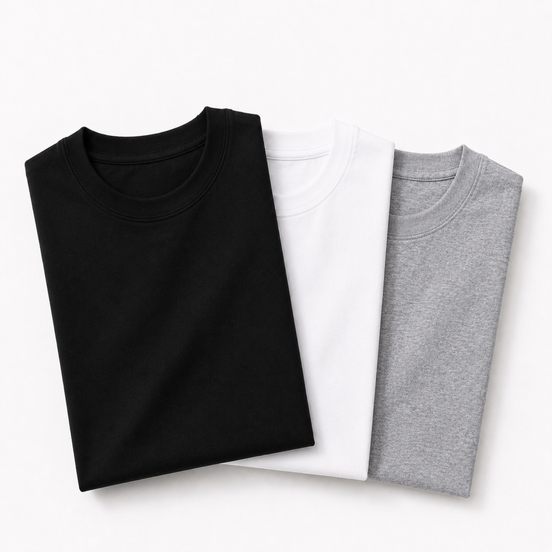 Pack of 3 Essential Black/White/Heather Grey
