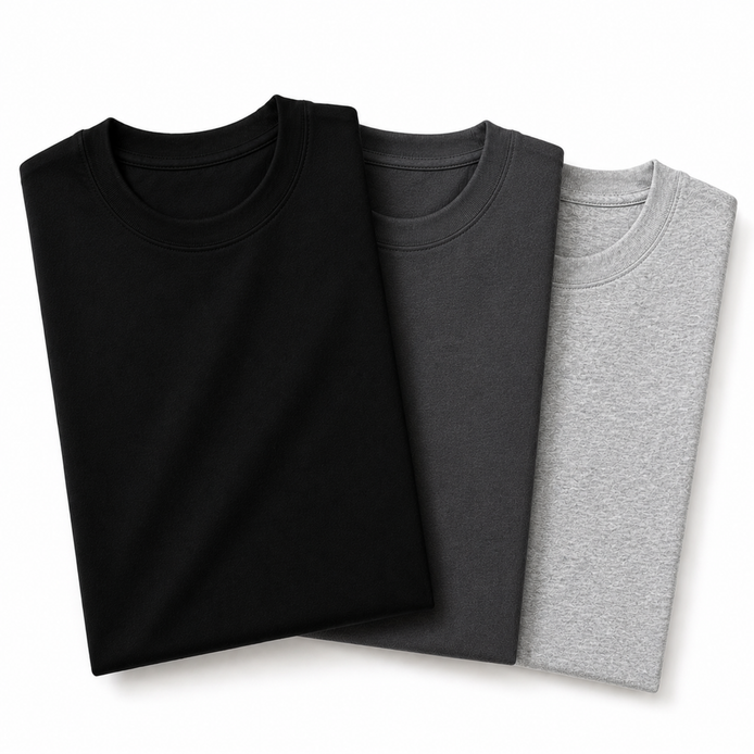 Pack of 3 Essential Black/Charcoal/Heather Grey