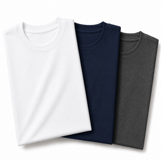 Pack of 3 Essential White/Navy Blue/Charcoal