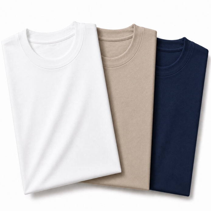 Pack of 3 Essential White/Navy Blue/Stone Beige