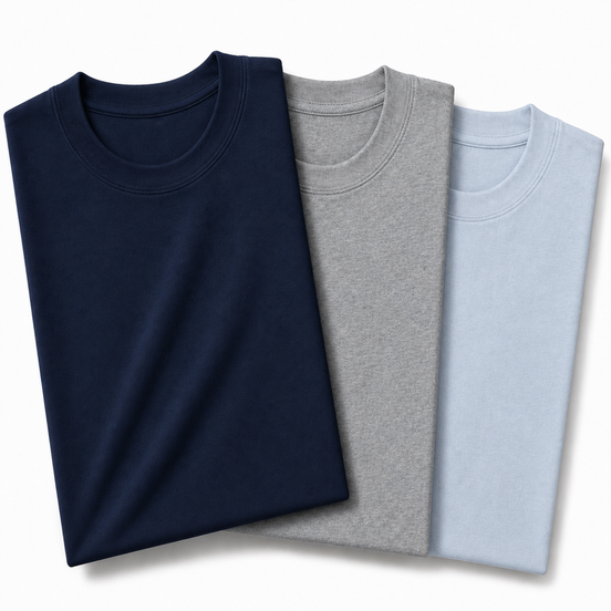 Pack of 3 Essential Navy Blue/Heather Grey/Icy Blue