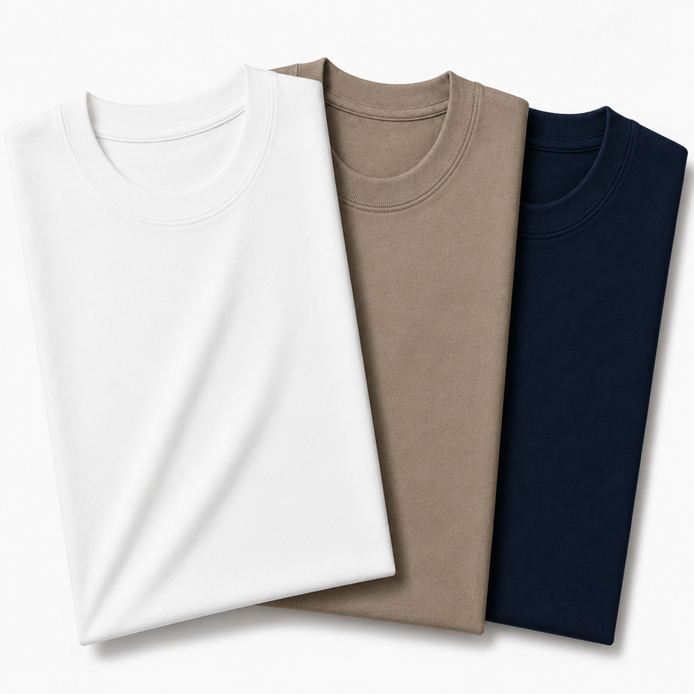 Pack of 3 Essential White/Stone Beige/Navy Blue