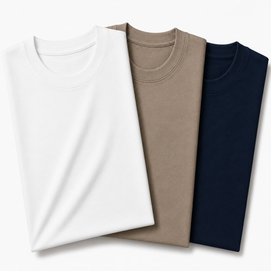 Pack of 3 Essential White/Stone Beige/Navy Blue