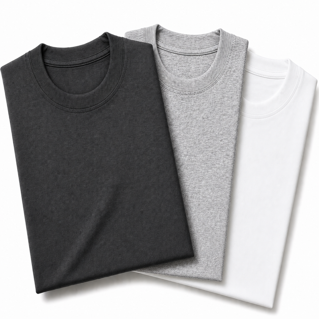 Pack of 3 Essential Charcoal/Heather Grey/White