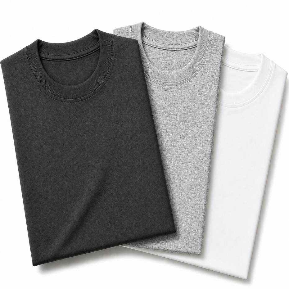 Pack of 3 Essential Charcoal/Heather Grey/White