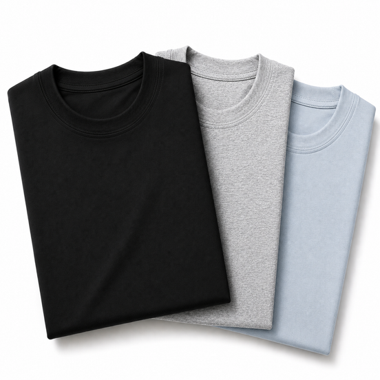 Pack of 3 Essential Black/Heather Grey/Icy Blue